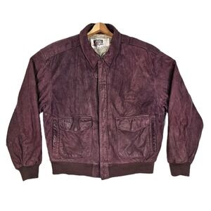 Vtg 80s Burgundy Suede Bomber Jacket Adult  M Oversized Downtown NYC Unisex